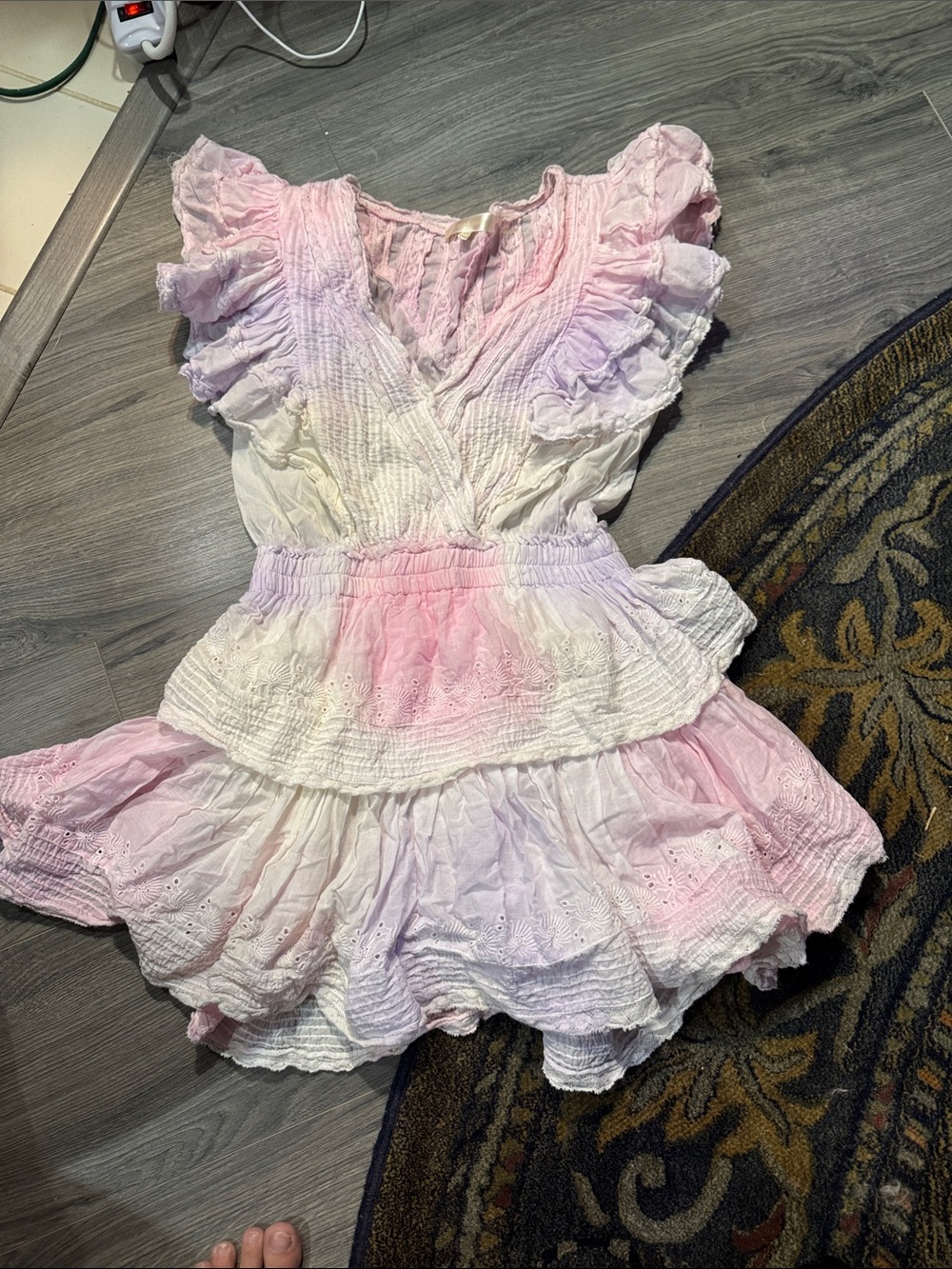 LoveShackFancy Pastel Pink and White Tiered Ruffle Dress